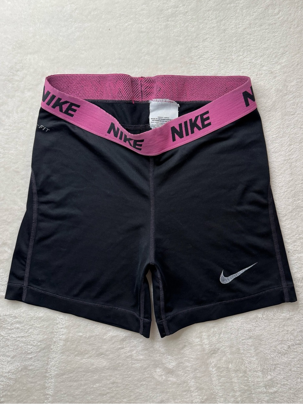 Nike - Black Biker Shorts with Pink Branded Waistband, Training Shorts